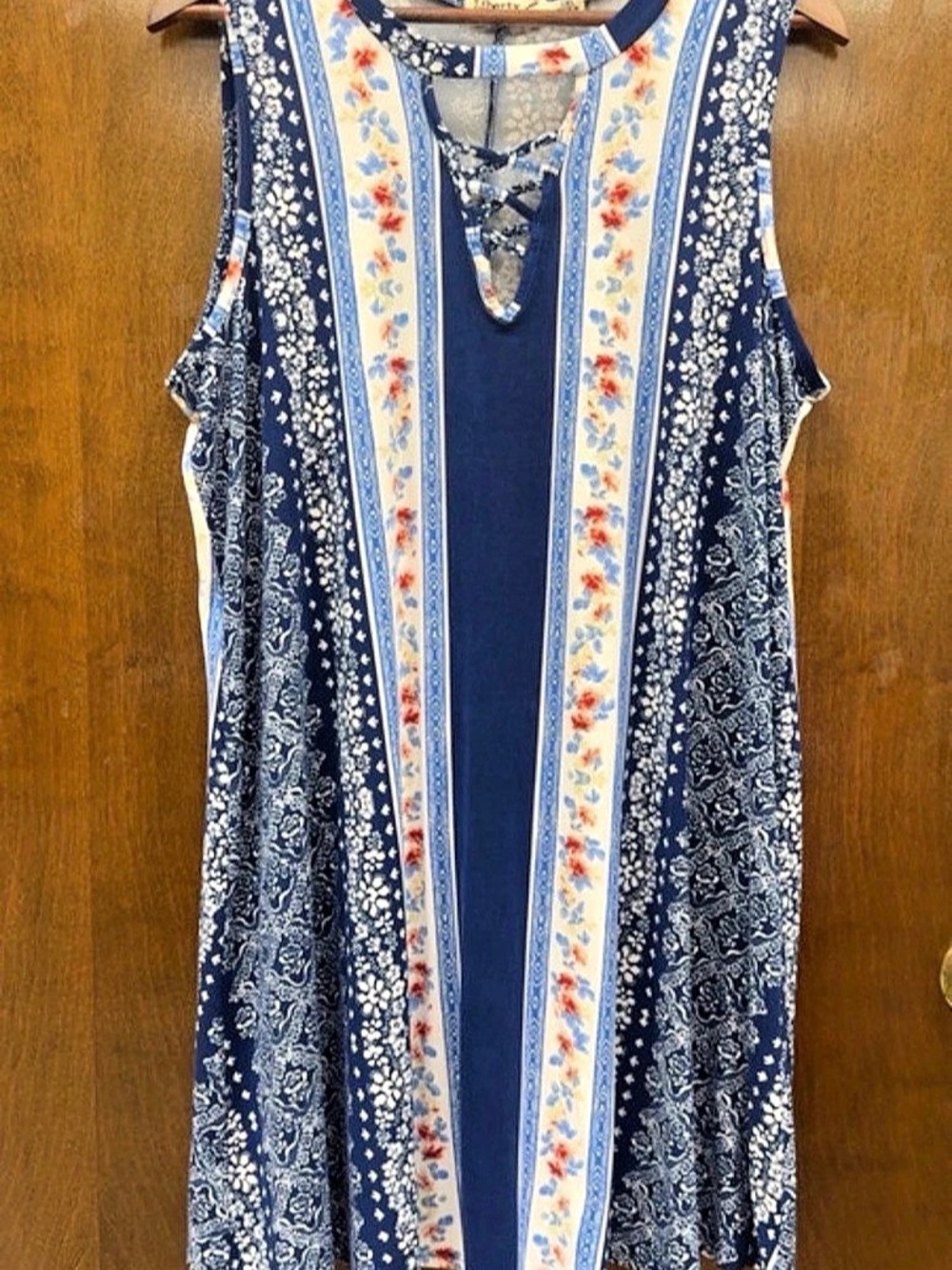 Liberty Love Floral Lace-Up Mini Dress Blue & White 1XL Like New